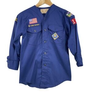 Vintage Boy Scouts of America Cub Scout Shirt Youth Medium Long Sleeve Patches 9